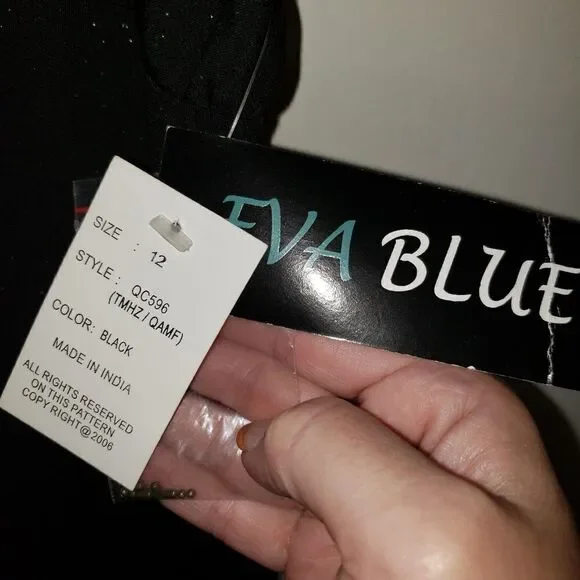 Eva Blue Juniors Black Sleeveless Gold Detail Sparkle Party Dress - Picture 8 of 9